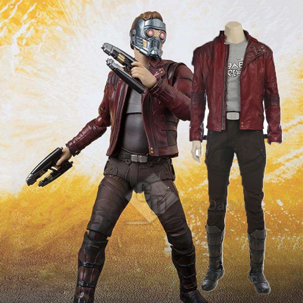 Guardians of The Galaxy 2 Star Lord Peter Jason Quill Cosplay Costume Red Coat Battle Suit