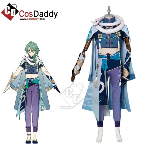 Genshin Impact Baizhu Cosplay Costume Halloween Carnival Suit For Men Outfit Green Wig