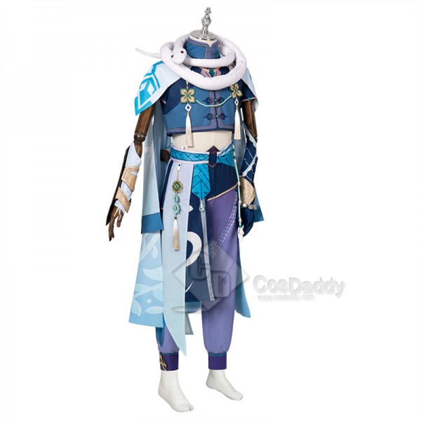 Genshin Impact Baizhu Cosplay Costume Halloween Carnival Suit For Men Outfit Green Wig