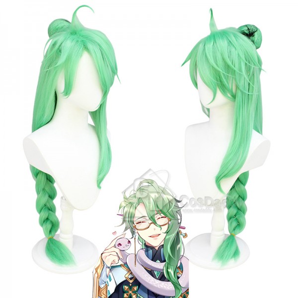 Genshin Impact Baizhu Cosplay Costume Halloween Carnival Suit For Men Outfit Green Wig