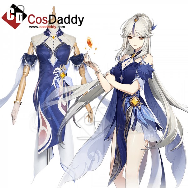 Genshin Impact Ningguang New Skin Orchid's Evening Gown Cosplay Costumes Blue Dress