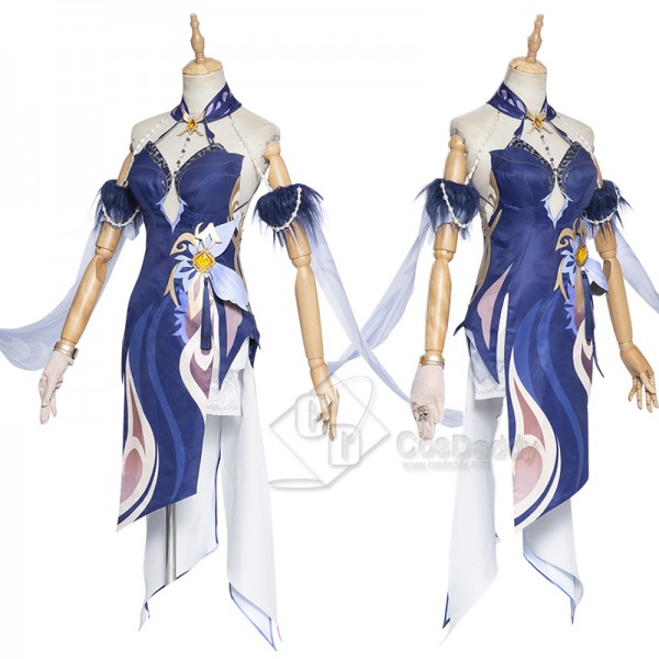 Genshin Impact Ningguang New Skin Orchid's Evening Gown Cosplay Costumes Blue Dress