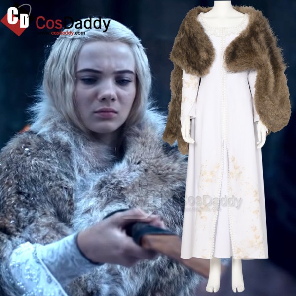 The Witcher Season 2 Ciri New Cosplay Costumes White Dress with Fur Cape