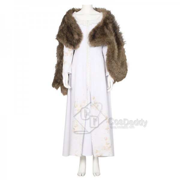 The Witcher Season 2 Ciri New Cosplay Costumes White Dress with Fur Cape