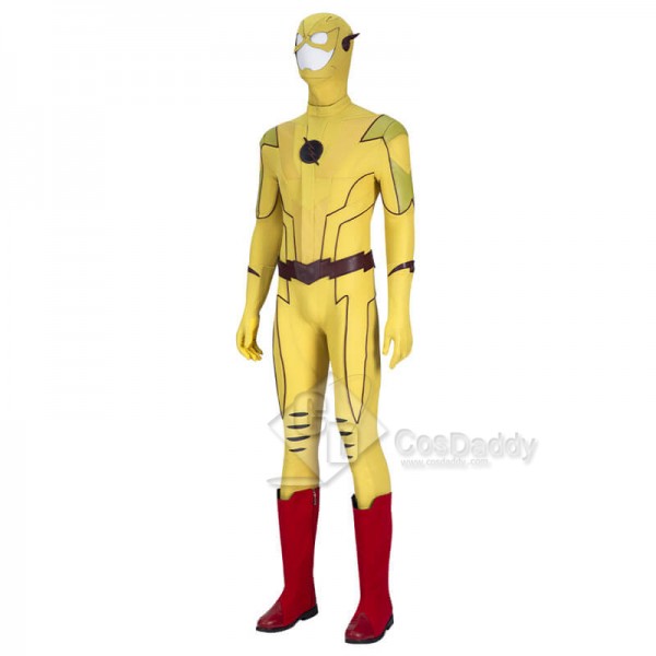 The Flash Season 8 Reverse Flash Eobard Thawne Cosplay Costume Yellow Jumpsuit With Shoes