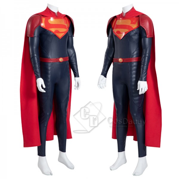 2022 Comics New Superman Jon Kent Cosplay Costume Black Jumpsuit With Red Cape