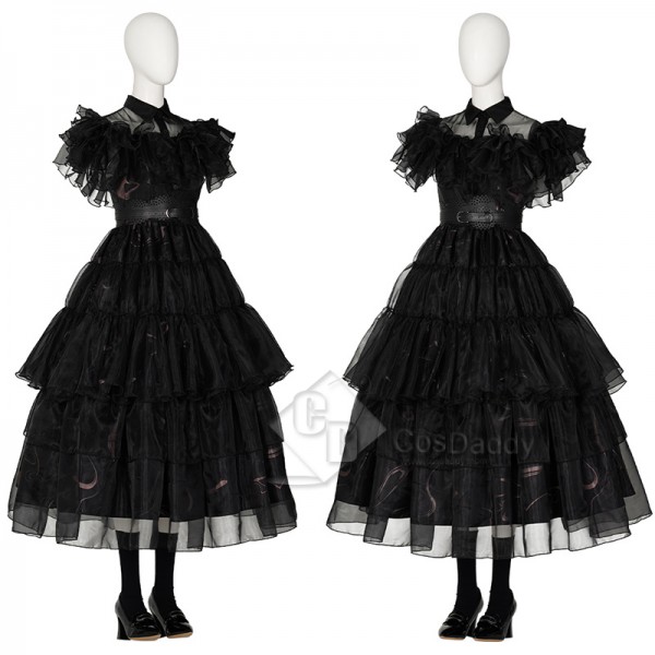 2022 The Addams Family Wednesday Addams Dance Dress Cosplay Costume Halloween Party Suit