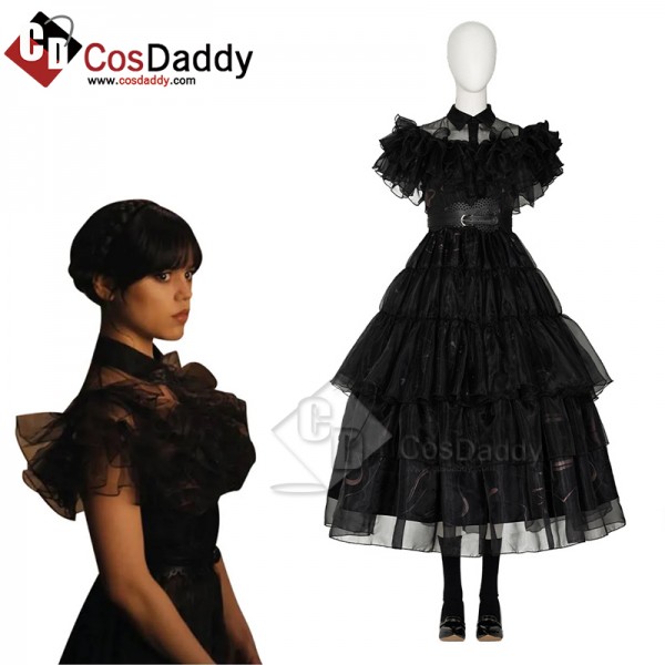 2022 The Addams Family Wednesday Addams Dance Dress Cosplay Costume Halloween Party Suit