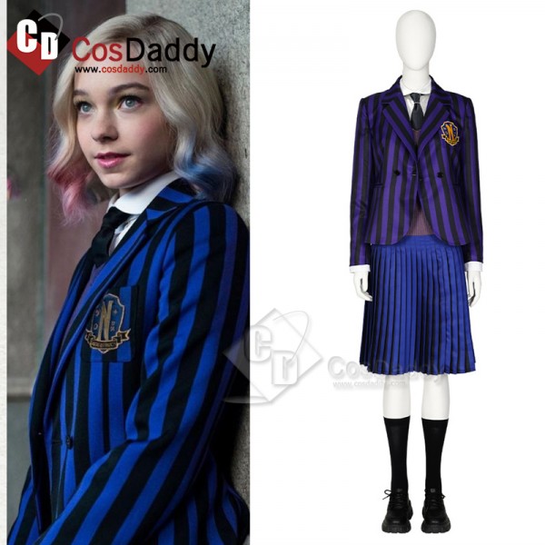 The Addams Family Wednesday Enid Sinclair School Uniform Suit Blue Dress Cosplay Costume