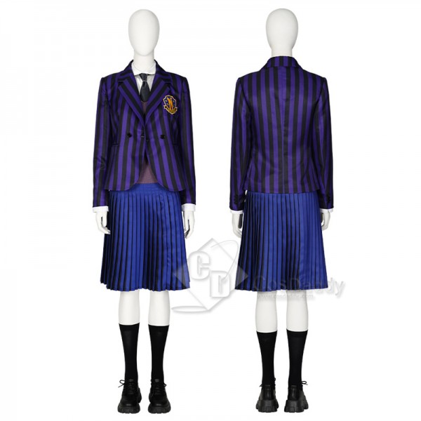 The Addams Family Wednesday Enid Sinclair School Uniform Suit Blue Dress Cosplay Costume