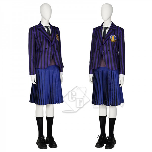 The Addams Family Wednesday Enid Sinclair School Uniform Suit Blue Dress Cosplay Costume