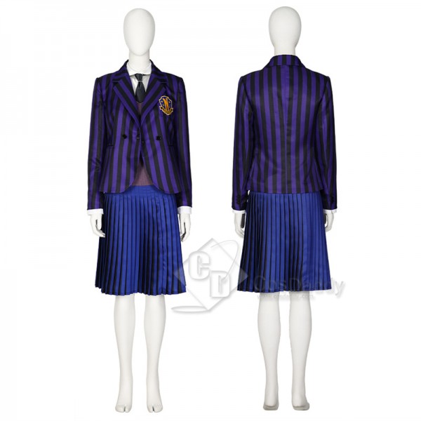 The Addams Family Wednesday Enid Sinclair School Uniform Suit Blue Dress Cosplay Costume