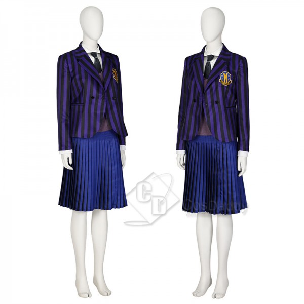 The Addams Family Wednesday Enid Sinclair School Uniform Suit Blue Dress Cosplay Costume