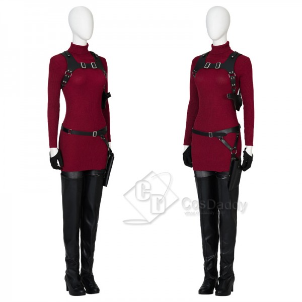 Resident Evil IV 4 Remake Ada Wong Cosplay Costume Red Knit Dress Outfit