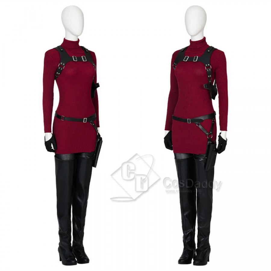 Resident Evil IV 4 Remake Cosplay Costume Ada Wong Red Knit Dress Outfit