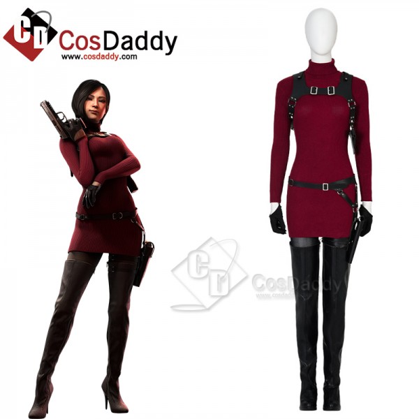 Resident Evil IV 4 Remake Ada Wong Cosplay Costume Red Knit Dress Outfit