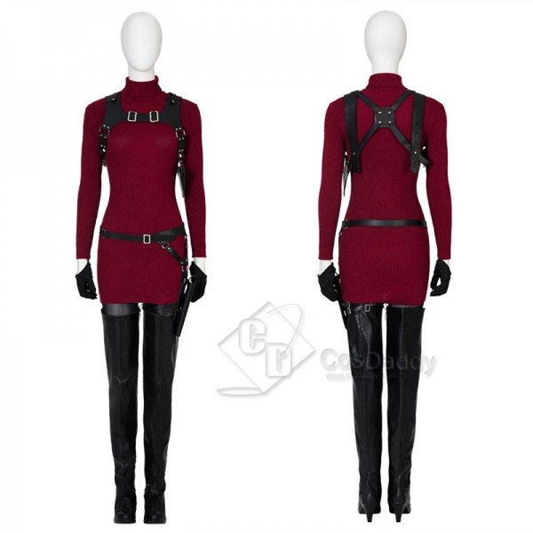 Resident Evil IV 4 Remake Ada Wong Cosplay Costume Red Knit Dress Outfit