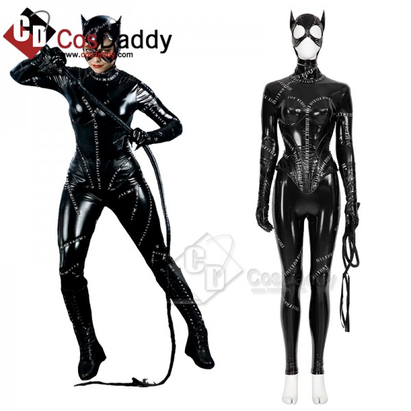 Batman Returns 1992 Michelle Pfeffer Catwoman Leather Bodysuit Cosplay Costume Halloween Party Suit