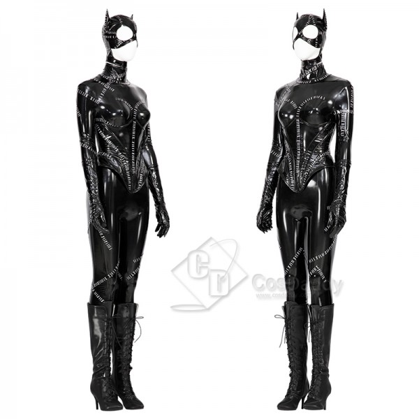 Batman Returns 1992 Michelle Pfeffer Catwoman Leather Bodysuit Cosplay Costume Halloween Party Suit