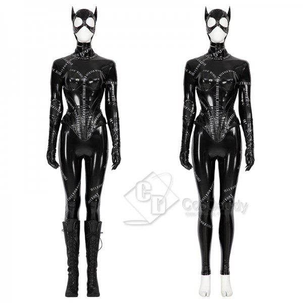 Batman Returns 1992 Michelle Pfeffer Catwoman Leather Bodysuit Cosplay Costume Halloween Party Suit