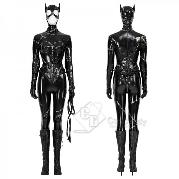 Batman Returns 1992 Michelle Pfeffer Catwoman Leather Bodysuit Cosplay Costume Halloween Party Suit