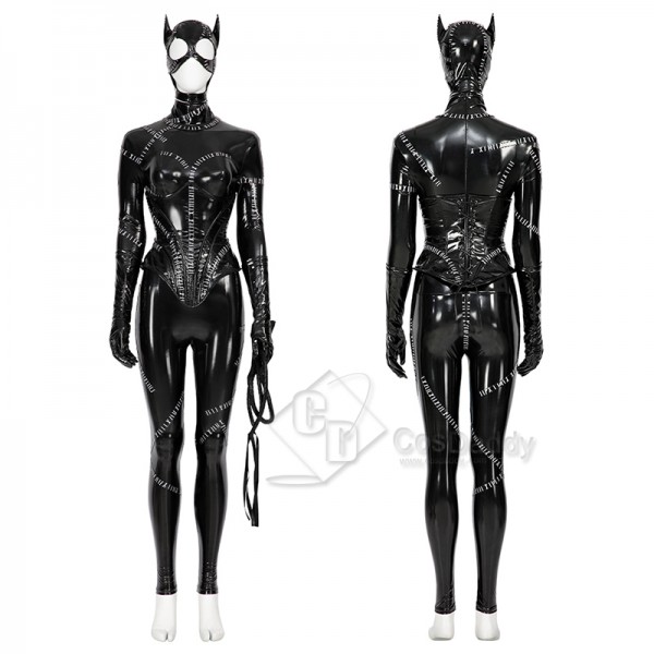 Batman Returns 1992 Michelle Pfeffer Catwoman Leather Bodysuit Cosplay Costume Halloween Party Suit