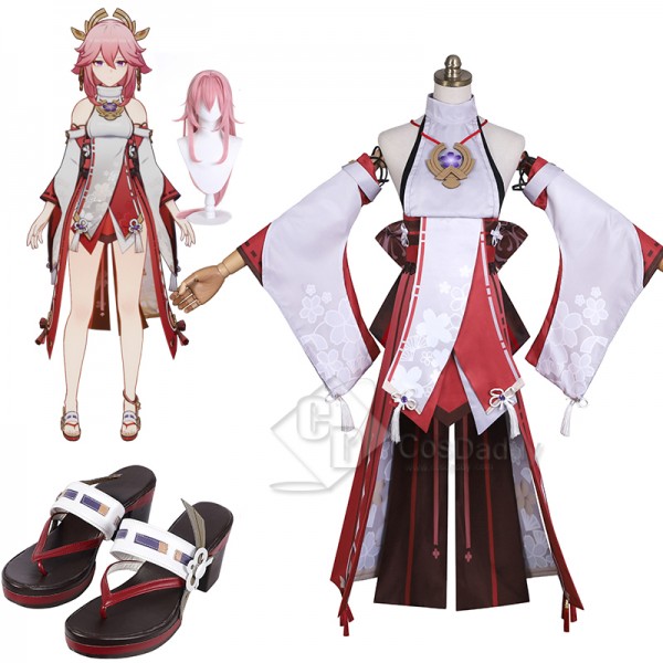 Genshin Impact Miss Fox Yae Miko Cosplay Costume Girls Christmas Pink Dress Halloween Outfit