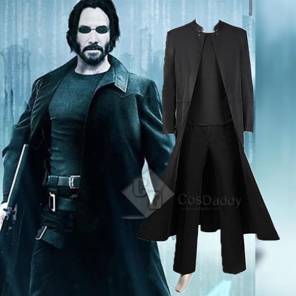 The Matrix 4 Resurrections Neo Cospaly Costume Keanu Reeves Black Coat Full Set