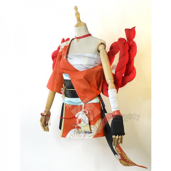 Genshin Impact Yoimiya Cosplay Costume Xiaogong Suit Yellow Red Kimono Game Combat Uniform