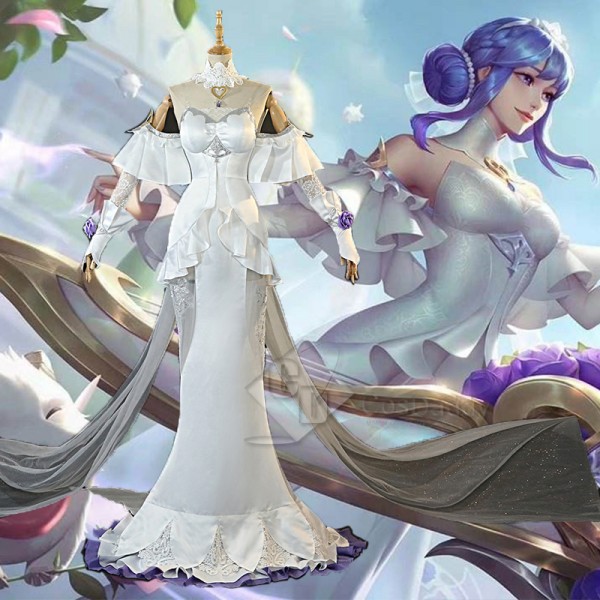 Game League of Legends LoL Crystal Rose Sona Skin Cosplay Costume White Dress