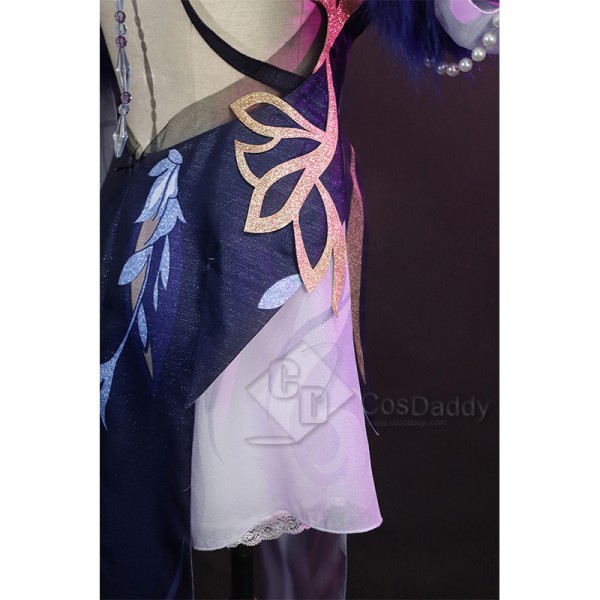 Genshin Impact Ningguang Orchids Evening Gown Cosplay Costume Blue Dress Chinese Qipao