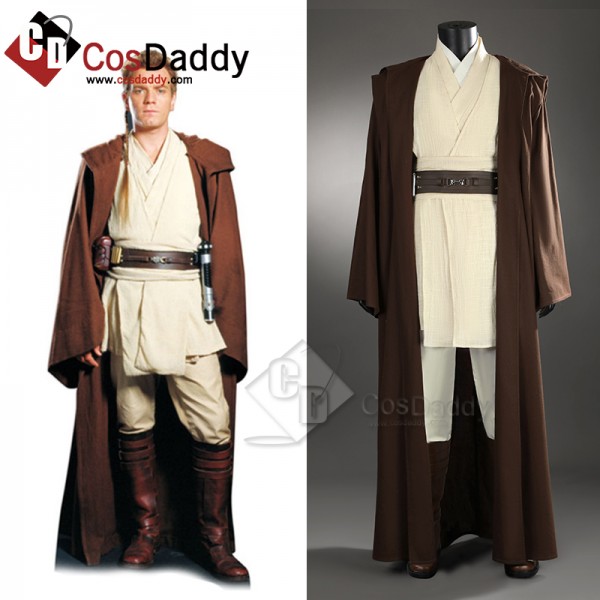 Star Wars II Attack of The Clones Obi-Wan Kenobi Cosplay Costume Halloween Outfit