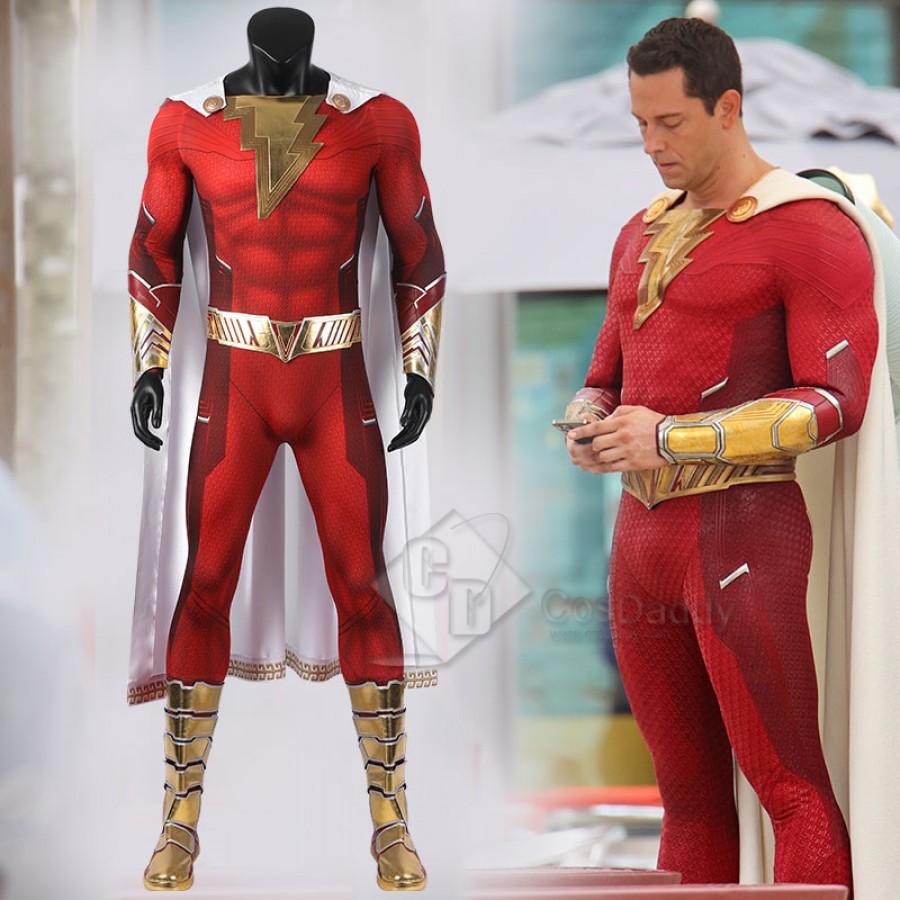 Shazam Costume Captain Marvel Coslay Billy Batson Outfit Superhero Jumpsuit  Superman Bodysuit