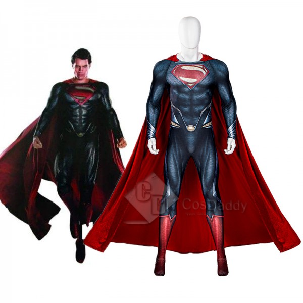 2022 New Superman Man of Steel Clark Kent Cosplay Costume Superhero Jumpsuit Cape