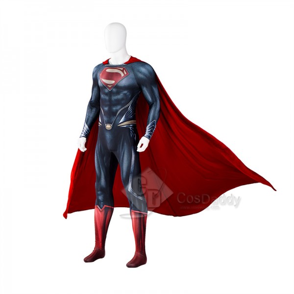 2022 New Superman Man of Steel Clark Kent Cosplay Costume Superhero Jumpsuit Cape