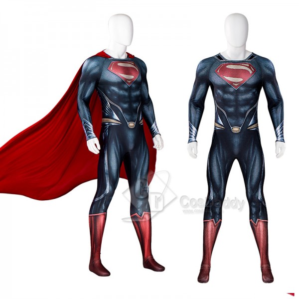 2022 New Superman Man of Steel Clark Kent Cosplay Costume Superhero Jumpsuit Cape