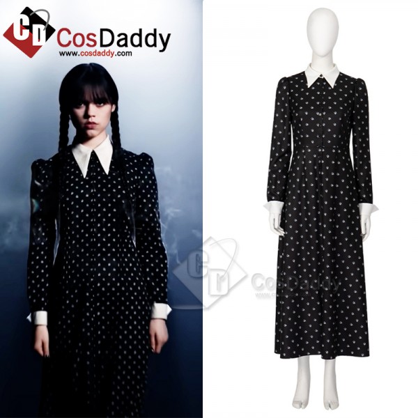 2022 The Addams Family Wednesday Friday Addams Cosplay Costume Black Dress Halloween Suit