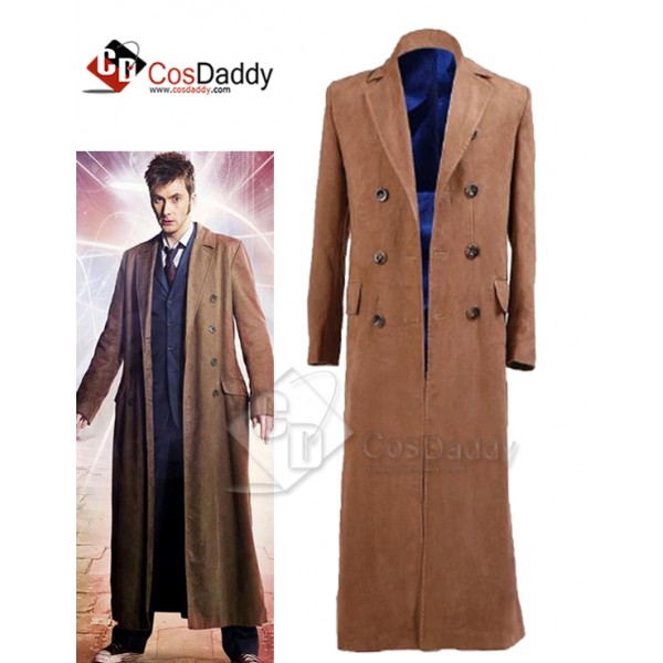 Doctor Who tenth 10th Doctor Brown Trench Coat Cos...