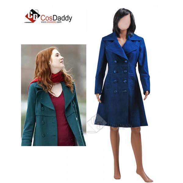  Doctor Who Eleventh 11th Doctor  Amy Pond Teal Wool Trench Coat Cosplay Costume