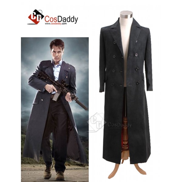 Doctor Who Torchwood Captain Jack Harkness Long Black Trench Coat Cosplay Costume  