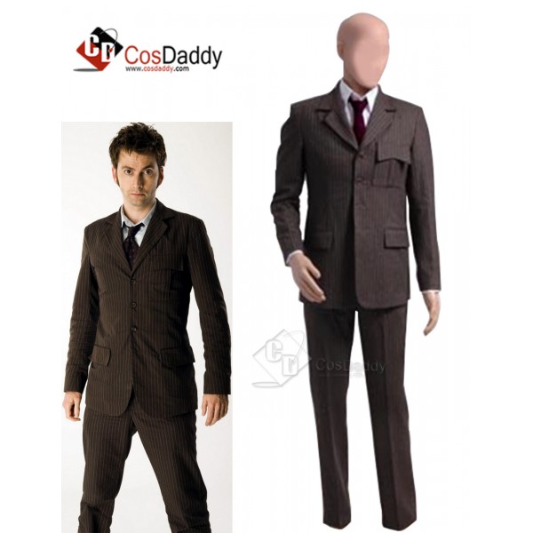 Doctor Who Ten 10th Doctor Brown Pinstripe Wool Suit Costume