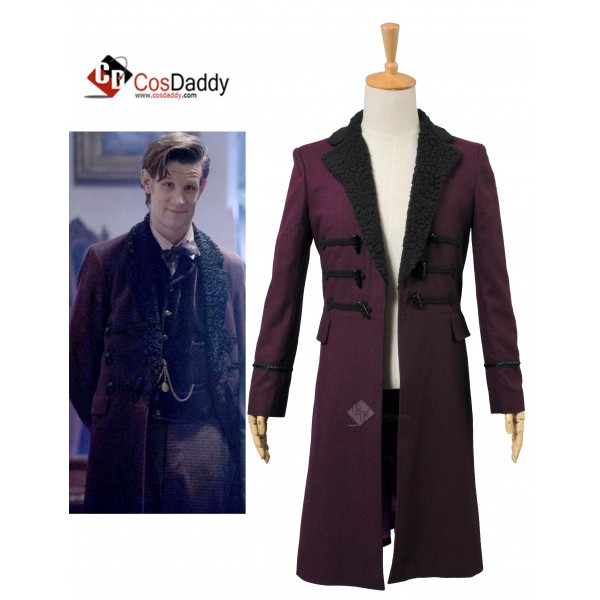 Doctor Who Eleventh 11th Doctor Horn Button Purple Wool Frock Coat 