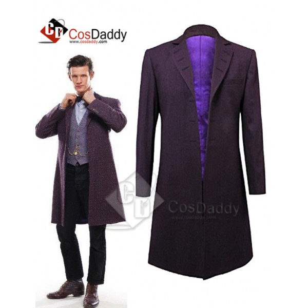 Doctor Who Eleventh 11th Doctor Buttonless Purple Wool Frock Coat Costume