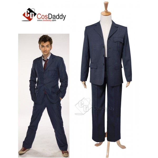 Doctor Who Tenth 10th Doctor Blue Pinstripe Suit Cosplay Costume