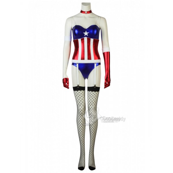 Captain America Bare Shoulders Girl's Dressing Cosplay Costume