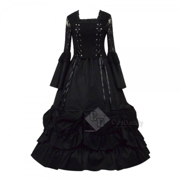  Cheap Black Gothic Lolita Dress Cosplay Costume For Sale