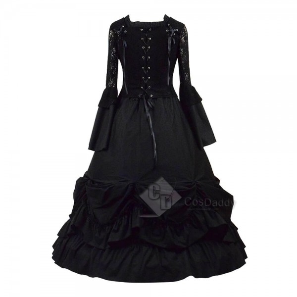  Cheap Black Gothic Lolita Dress Cosplay Costume For Sale