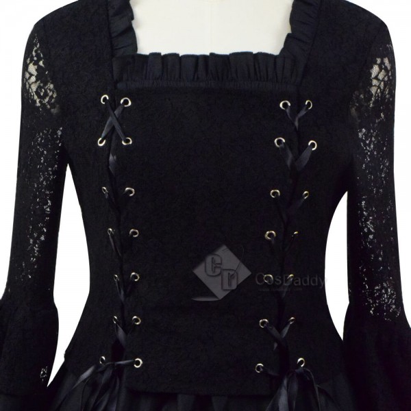  Cheap Black Gothic Lolita Dress Cosplay Costume For Sale