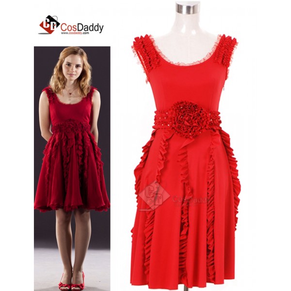 Harry Potter and the Deathly Hallows Hermione Granger Red Dress Cosplay Costume