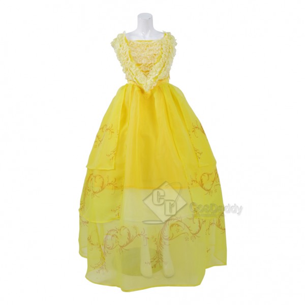 2017 New Beauty and the Beast Belle Evening Gown Yellow Dress Cosplay Costume